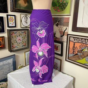 Port Vila Vanuatu Purple and Pink Floral Orchid Print Swim Coverup Sarong OSFM